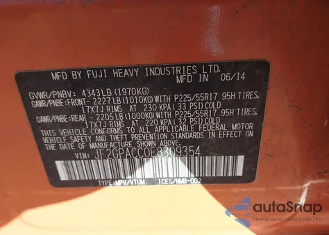 2014 Subaru Xv Crosstrek 2.0I Premium from USA, damaged, VIN JF2GPACC0E8309354